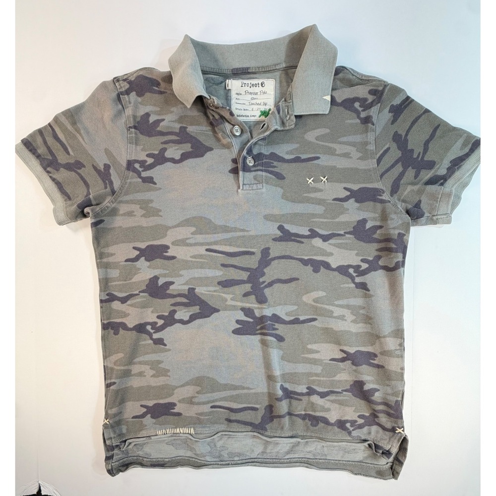 Project E Prepster Polo Slim Fit Camo Grey Short Sleeve Shirt Mens Medium